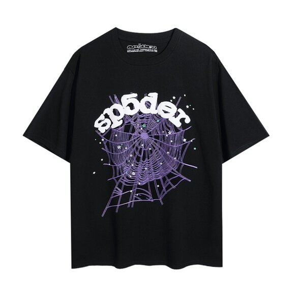 Men's Sp5der Printed Crew Neck Short Sleeve Black - Picture 1 of 6